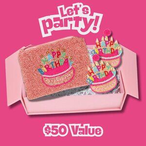 $50 Value HAPPY BIRTHDAY Gift Pack - Includes Beaded Cake Earrings & Bead Purse